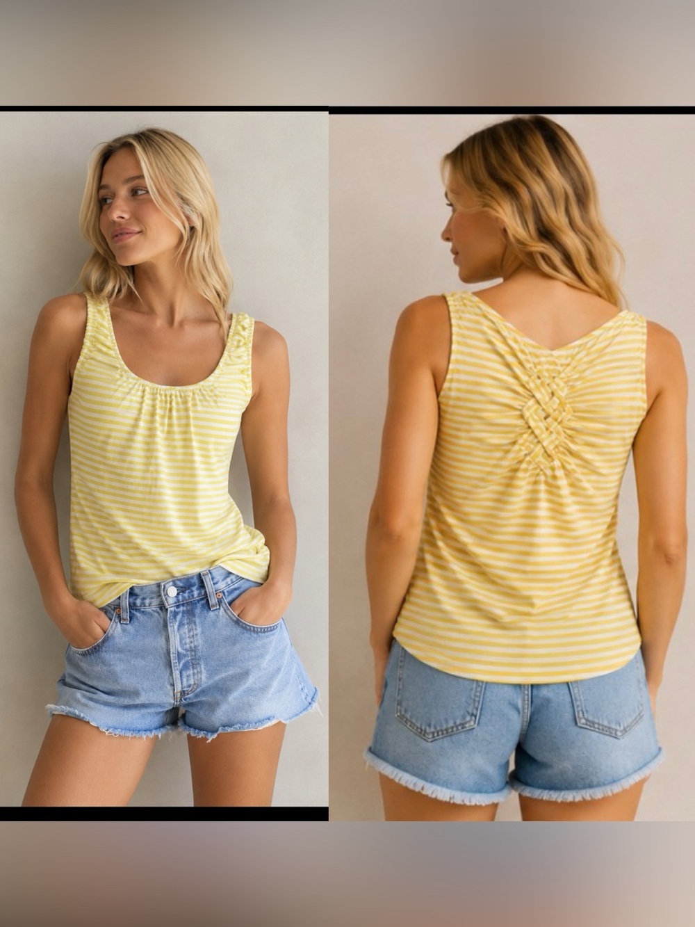 Anthropologie PILCRO AND THE LETTERPRESS Yellow White Striped Tank Top